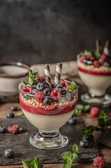 Fresh panna cotta with forest fruits