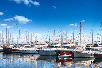 Yacht club and marine deck long view. Boat, yacht,ship & marina.