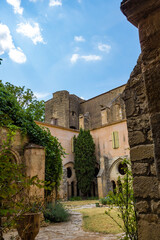 Fototapeta na wymiar Vue sur le clocher de l'Abbaye de Valmagne (Occitanie, France)