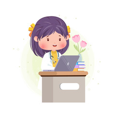 Cute Doctor Working In Front Of Laptop Self Isolation Working