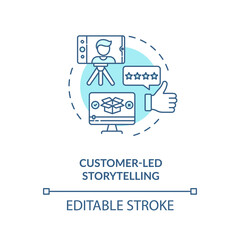 Customer-led storytelling concept icon. Product reviewer. Social media campaign. Brand storytelling strategy idea thin line illustration. Vector isolated outline RGB color drawing. Editable stroke