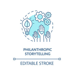 Philanthropic storytelling concept icon. Brand advertising idea thin line illustration. Consumers empathy development. Content marketing. Vector isolated outline RGB color drawing. Editable stroke