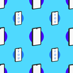 Seamless pattern of identical smartphones on a blue background