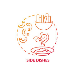 Side dishes concept icon. Different main course meals addon types. Delicious cooking ideas. Restaurant menu offers idea thin line illustration. Vector isolated outline RGB color drawing