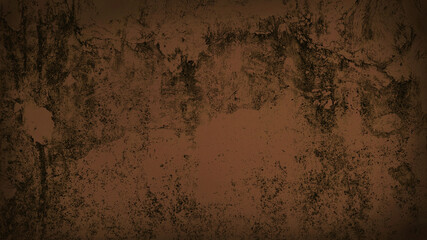 old brown weathered cement wall background with dark corners. rustic grunge and dirty wall for abandoned concept background. brown faded stucco wall.