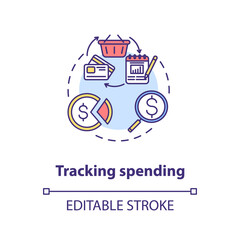Fototapeta premium Tracking spending concept icon. Smart money manangement. Budget increasing. Finance literacy idea thin line illustration. Vector isolated outline RGB color drawing. Editable stroke