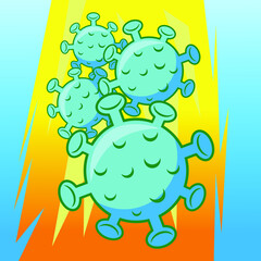 blue cartoon corona virus illustration on yellow background