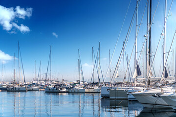 Obraz na płótnie Canvas Yacht club and marine deck long view. Boat, yacht,ship & marina.