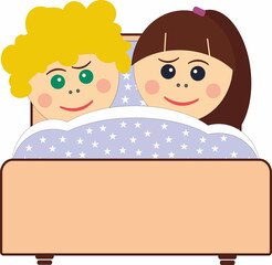 boy and girl sleeping in bed, love and relationship concept