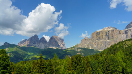 Mountain landscape along the road to Pordoi pass, Dolomites