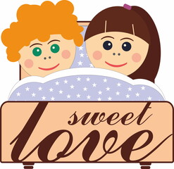 boy and girl sleeping in bed, love and relationship concept
