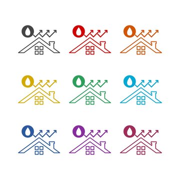 Waterproofing roof icon, color set