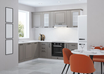 Modern kitchen interior. 3D rendering.