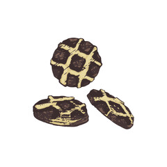 Vector illustration of three waffles in engraving style. Bakery icons, belgian walley and pastries