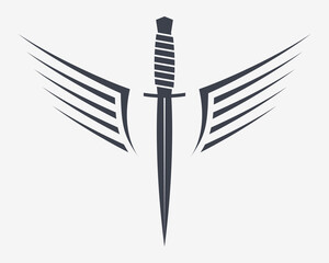 Dagger with Wings. Winget Military Combat Knife. Simple Silhouette That Can Be Integrated Into Any of Your Design Projects. Logo or Tattoo. Sticker or Patch for Jackets, Shirt and T-Shirts