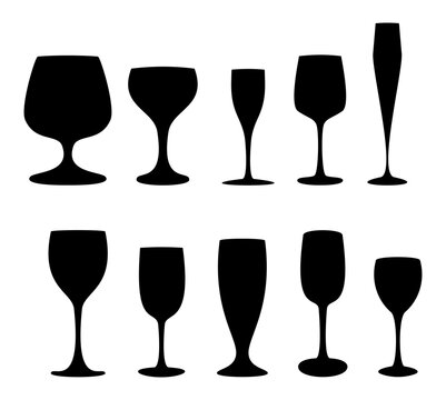 Set of silhouette images of glass glasses for different drinks