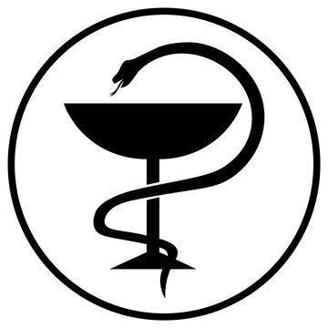 Beaker of Hygieia; Pharmacy Icon with Caduceus Symbol, pictogram