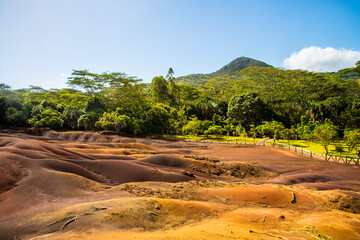 Naklejka premium The beautiful Seven Coloured Earth (Terres des Sept Couleurs). Chamarel, Island Mauritius, Indian Ocean, Africa