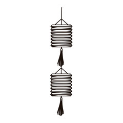 hanging chinese lanterns decoration isolated icon line style