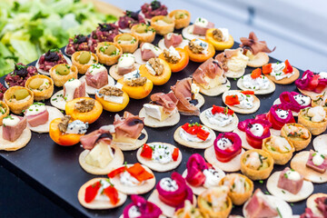 Catering service for guests. Luxury food. 