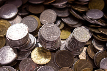 Coins for business, money, financial coins and economy. Money coins, penny coins, silver coin, copper coin.