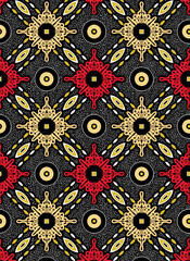 Flower geometric pattern red snd yeallow color. Seamless flowers background