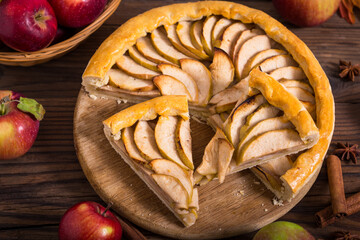 Homemade apple tart on the wooden table