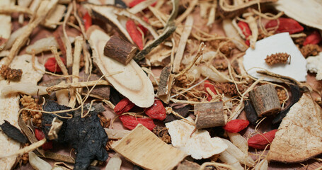 Chinese herbal medicine tea on table