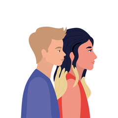 woman and blond man cartoon in side view vector design