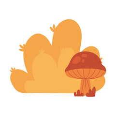 autumn bush mushroom foliage nature isolated icon style