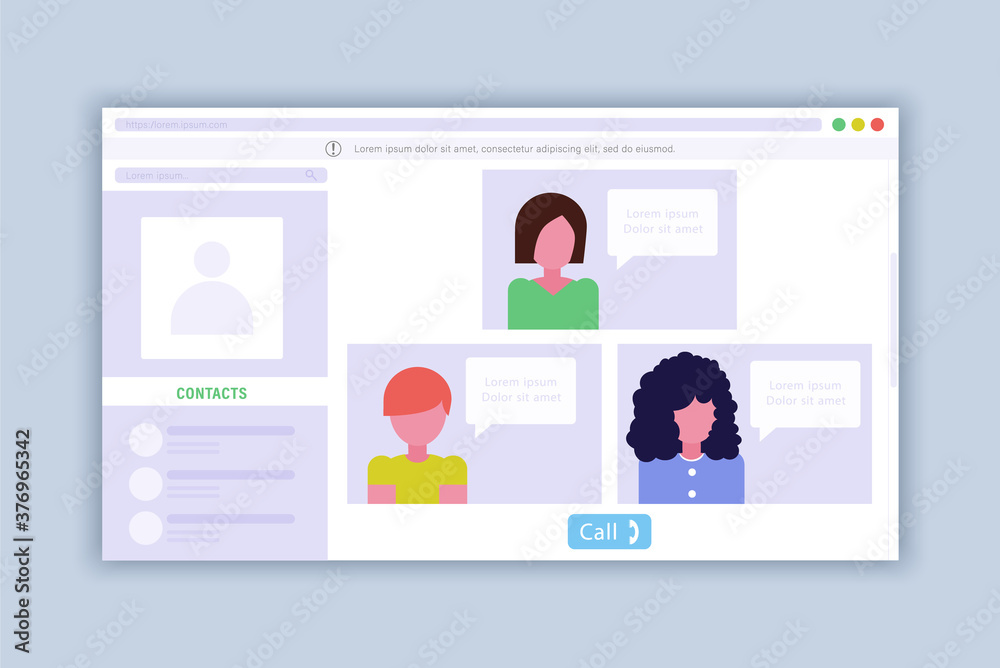 Wall mural chat application web page design template, modern user interface and content mockup