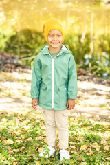 Portrait of little boy in autumn park