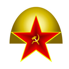 Obraz premium gradient star in red with gold edging of the USSR on the background of a gold helmet