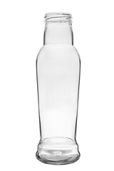 Empty glass bottle with a wide neck for drinks. Isolated on a white background without a cover