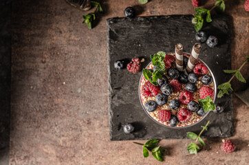 Fresh panna cotta with forest fruits