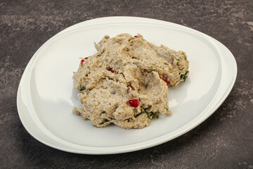 Vagan dietary cusine - mutabal with granet seeds