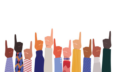 hands with number one sign of different types of skins vector design