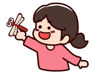 女の子と指にとまった赤トンボ © ゆりゆりのゆり