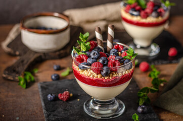 Fresh panna cotta with forest fruits
