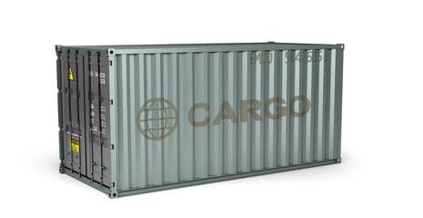 gray metal shipping container 3d render on white