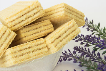 Ukrainian lemon waffles on white background