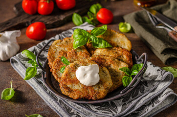 Potato pancakes with garlic and herbs