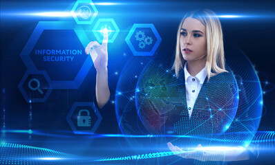 Business, Technology, Internet and network concept. Young businessman working on a virtual screen...