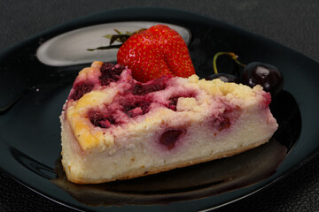 Cheesecake with cherry served strawberry