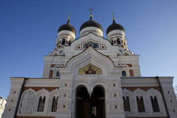 Aleksander Nevski Cathedral, Toompea (Cathedral Hill), Tallinn, Estonia: the west front - obrazy, fototapety, plakaty