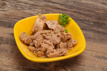 Canned tuna fish in the bowl