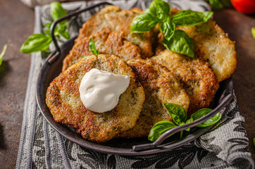 Potato pancakes with garlic and herbs