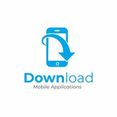 Fototapeta premium Smartphone with arrow down logotype, Mobile phone logo template, Cell phone logo, Smartphone vector design, App download logo