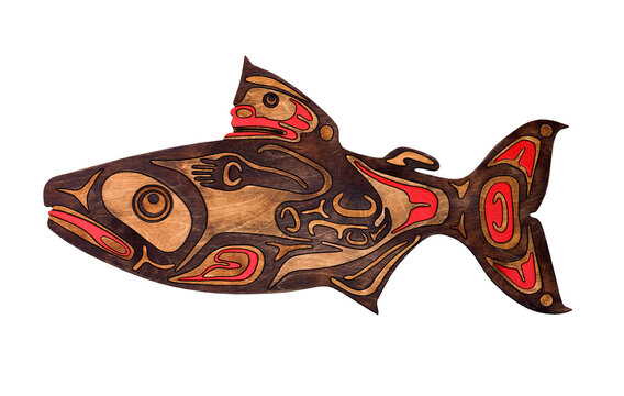 Salmon. Handmade home d&radic;&copy;cor.  Plywood, laser cut