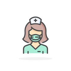 Nurse in flu mask icon in filled outline style.